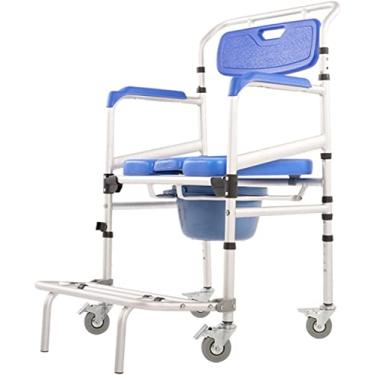 Imagem de Cadeira de rodas Commode – Cadeira de chuveiro de vaso sanitário ajustável em altura com pedal dobrável removível e almofada de esponja – cômodos móveis de cabeceira para idosos com deficiência