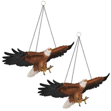 Imagem de Design Toscano Estátuas de pássaro suspensas da Águia Bald Americana, 48 cm, conjunto de dois, poliresina, cor cheia