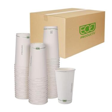 Imagem de ECO PRODUCTS Copos de café compostáveis descartáveis GreenStripe de 590 ml, caixa com 1000, copo de papel quente branco de parede única, forro de PLA à base de plantas, biodegradável