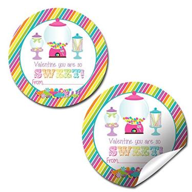 Imagem de Etiquetas adesivas para meninas Sweet Candy Shoppe, lembrancinhas de festa dos namorados, 40 adesivos de círculo de festa de 5 cm da AmandaCreation, ótimo para dia dos namorados em sala de aula, selos de envelopes, presentes e guloseimas