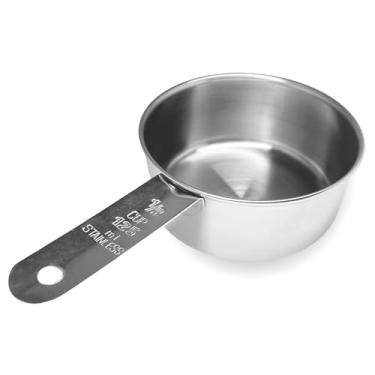 Imagem de Copo medidor de aço inoxidável de 1/2 xícara | Copo único de metal resistente de 125 ml para ingredientes úmidos e secos | Ótimo para uso como colher de comida de cachorro de 1/2 xícara - 1 pacote
