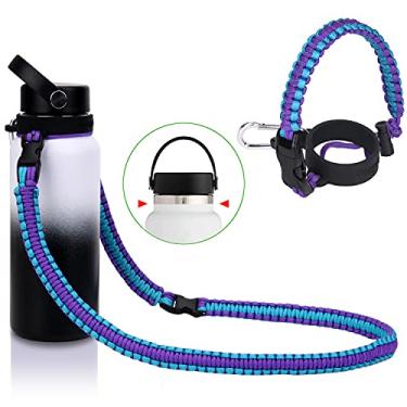 Imagem de Wongeto Pega Paracord com alça de ombro compatível com Hydro Flask 2.0 (novo 2020 redesenhado) garrafas de boca larga, serve de 340 g a 1,8 l para homens, mulheres, crianças, viagens, acampamento, caminhada, caminhada (roxo)
