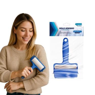 Imagem de Rolo Adesivo Tira Pelos Para Roupa e Estofados Reutilizavel Lavável Po