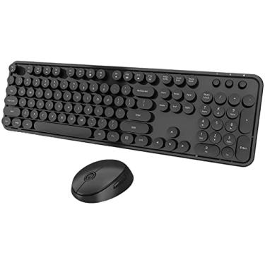 Imagem de Combo de teclado e mouse sem fio, bonito tamanho completo, máquina de escrever com 104 teclas, retrô, teclado redondo para PC, laptop, Windows, desktop, para teclados domésticos e de escritório