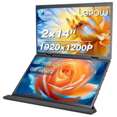Imagem de Lepow Extensor de tela para laptop, monitor duplo portátil de 14 polegadas com 1200p FHD, 72% SRGB, 60Hz, 300 nits, design dobrável de 360°, monitor portátil triplo compatível com Windows e macOS,