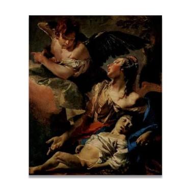 Imagem de Hagar Assisted by the Angel Giovanni Battista Tiepolo Impressão em tela – Obra-prima rococó barroca, pintura escolar de Veneza, pintura a óleo decorativa para galeria doméstica 80 x 96 cm
