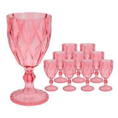 Imagem de Jogo 10 Taças De Acrílico Vermelha Diamond Diamante Festa Piscina Plástico 330ml Lyor