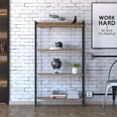 Imagem de Estante Para Livros Industrial Multiuso 4 Prateleiras 146x80cm Dynamica Yescasa Lamina Mel / Preto