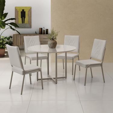 Imagem de Conjunto Sala De Jantar Mesa Em Mdf Com Vidro 4 Cadeiras Moscou Fendi Marrom Off White