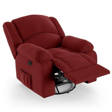 Imagem de Poltrona Do Papai Reclinável Pietra Glider Giratória Usb Fh9 Veludo Vermelho - Mpozenato