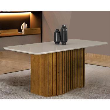 Imagem de Mesa De Jantar Siena 180x90 Com Vidro Freijó Off White - Leifer Móveis