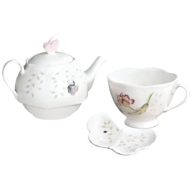 Imagem de Conjunto de Chá, Inclui Bule, Xícara e Pires em Porcelana, Lenox ZPV-2756, Branco Colorido