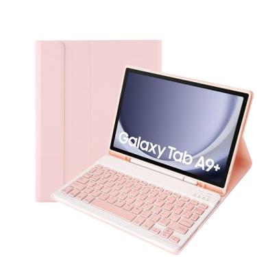 Imagem de KcoxdCn Capa Fina Com Teclado Candy Colors Compatível Samsung Galaxy Tab A9 Plus 11" Modelo 2023 (Sm-X210/X216/X218), Suporte Para S Pen, Multiângulos, Removível Sem Fio (Rosa)