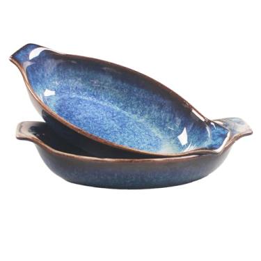 Imagem de LIUYWYHCF Conjunto de 2 pratos de assadeira gratinados Ceramics Au Gratinados, Assadeiras de Assar, Ramequins de 297 g, para forma de torta, aperitivo, torta, sobremesa, quiche, forno, prato pequeno