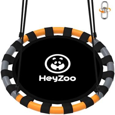 Imagem de HeyZoo Balanço Saucer, Conjunto De Balanços 60 Cm Para Quintal E Playground Externo, Capacidade Peso 400 Kg, Com Giro 360 Graus, Presentes Crianças, Cinza Laranja