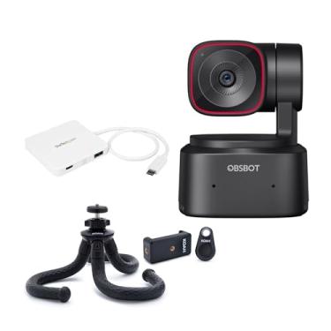 Imagem de OBSBOT Tiny 2 Lite Webcam PTZ 4K alimentada por IA com sensor CMOS avançado e modos predefinidos com mini tripé extensível Koah Joey e hub de expansão portátil USB-C de 3 portas (3 itens)