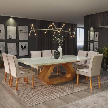 Imagem de Sala de Jantar 220x110 Lottus MDF/Vidro Off 8 Cadeiras Bom Pastor