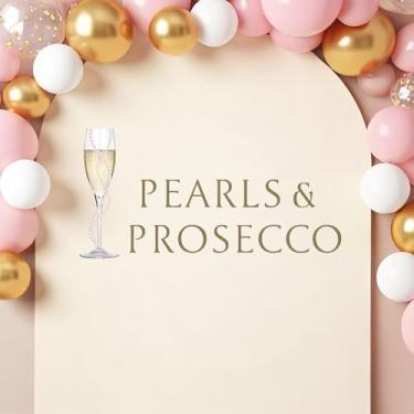 Imagem de Decalque de parede para decoração de pérolas e prosecco - decorações de chá de panela com pérolas e prosecco, decoração de fundo de festa rosa champanhe, decalque de parede para festa de despedida de