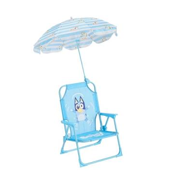 Imagem de Idea Nuova Bluey Cadeira de praia infantil dobrável com guarda-chuva, cadeira de acampamento portátil para crianças a partir de 3 anos, leve e compacta para praia, acampamento e quintal
