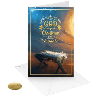 Imagem de easykart labels Cartão religioso God Bless You At Christmas com escritura (36 cartões de Natal e 36 envelopes) 16,75 x 11,5 centímetros com adesivos de selo