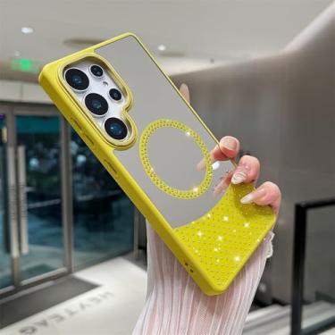 Imagem de Capa de luxo com película espelhada colorida e joias para Samsung Galaxy S25 S24 S23 S22 S21 Ultra Plus A55, capa protetora para carregamento sem fio, amarela, para Galaxy A05