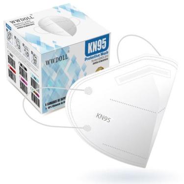 Imagem de Máscara KN95 Branca WWDoll Descartável Cinco Camada Com Filtro e Clip 