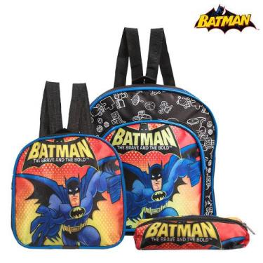 Imagem de Kit Mochila Escolar Batman Infantil Meninos Azul Costa - Toys 2U