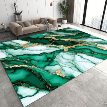 Imagem de EDGZKO Tapetes de mármore verde para quarto: 1,5 x 1,8 m abstrato turquesa aquarela mármore tapete lavável antiderrapante tapete moderno para sala de estar, sala de jantar, cozinha, escritório