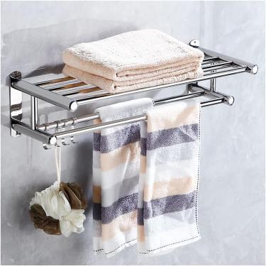 Imagem de Prateleira De Trilho Dupla Montada Na Parede E Montada Na Parede Simples E Moderna Dupla Adequada Para Banheiro Prateleiras De Banheiro, Silver, 50cm