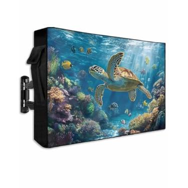 Imagem de DOME-SPACE Capa de TV ao ar livre tartaruga tropical oceano moderno para televisões de tela plana externa, protetor de tela de TV à prova de intempéries animal subaquático com zíper para telas de 52 a