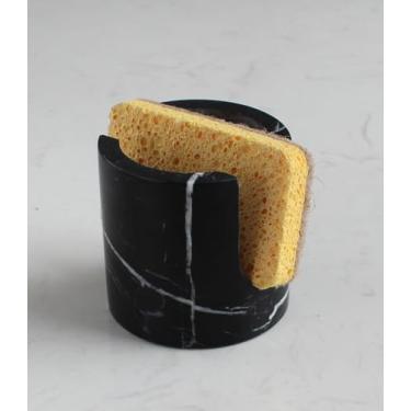 Imagem de Suporte de esponja de mármore preto natural para balcão de cozinha, suporte de secagem, suporte de esponja para organizador de pia