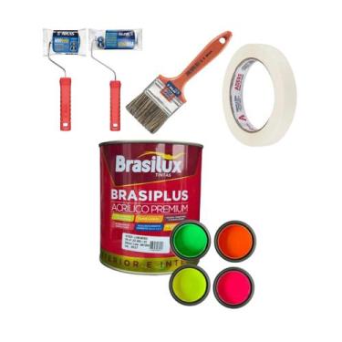 Imagem de Kit Tinta Luminosa 900ml c/ Materiais p/ Uso - brasilux, Rosa Luminoso