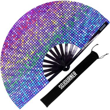 Imagem de SoJourner Bags Rainbow Lights Rave Fan - Grande ventilador dobrável para homens e mulheres - Acessórios de rave para EDM, dança em linha, cosplay, shows e mais