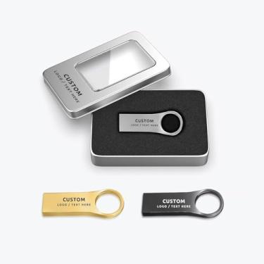Imagem de Flash Drives USB de metal personalizados a granel, pacote com 50 pendrives promocionais gravados, pen drives de marca corporativa para presentes de negócios, eventos, embalagem personalizada opcional