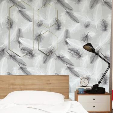 Imagem de ESSMOKO Adesivo de parede de PVC autoadesivo de pena roxa bar loja quarto decoração de parede adesivo de renovação de móveis