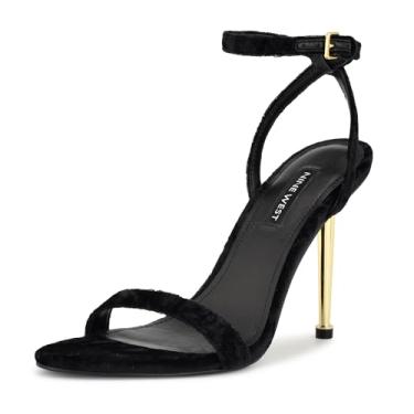 Imagem de Nine West Sandália feminina Reina com tira no tornozelo, Veludo preto 005, 34
