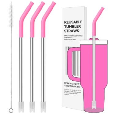 Imagem de Prurex Canudos de metal reutilizáveis com ponta de silicone para Stanley 1,134 g, canudos de aço inoxidável para copo de 1,134 g, 3 tubos retos e 6 pontas e 1 escova Cleanr (Violeta vívido)