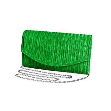 Imagem de Peach Couture Bolsa clutch plissada de cetim elegante para noite com corrente destacável, bolsa de casamento, coquetel e formatura feminina, Verde, One Size