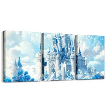 Imagem de Feelyou 3 peças de pintura de parede de arco-íris fofo decoração de parede infantil princesa meninos meninas castelo azul 3 peças decoração de quarto floral 30,5 x 40,6 cm 3 peças