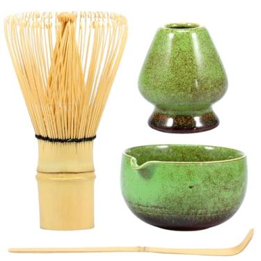 Imagem de PoDhey Conjunto de 4 peças de batedor Matcha elegante conjunto de chá japonês matcha reutilizável kit de fabricação matcha com tigela matcha de cerâmica de 500 ml, suporte para batedor de bambu feito