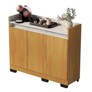 Imagem de Aparador Buffet Sala Lorde Marmorizado 3 Portas Mel/marmore Branco