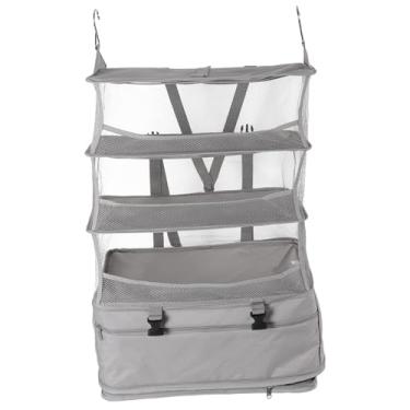 Imagem de Organizador de armário dobrável de 4 níveis, portátil, para pendurar no guarda-roupa, prateleira, suspenso, para viagem em casa (cinza, tamanho grande)