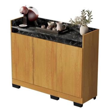 Imagem de Aparador Buffet Sala Lorde Marmorizado 3 Portas Mel/marmore Preto