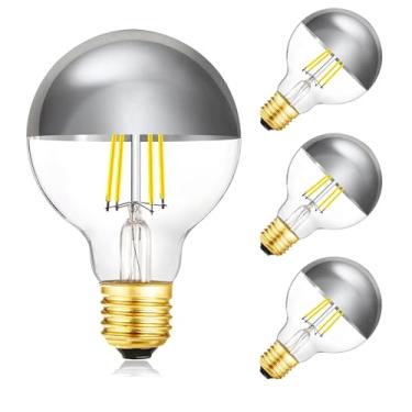 Imagem de XININSUN Lâmpada de meio cromo regulável, 6W (60W Eqv.), lâmpadas LED antirreflexo, lâmpadas globo G25, lâmpada E26 G80 prata mergulhada para banheiro, penteadeira, espelho, luz do dia 4000K, 4 peças