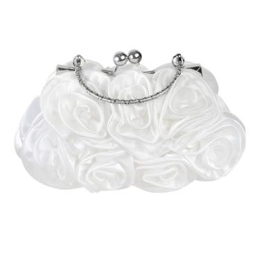 Imagem de Bolsa feminina branca clutch para noite, elegante bolsa floral rosa branca pequena bolsa de noite com corrente removível para casamento, festa, formatura
