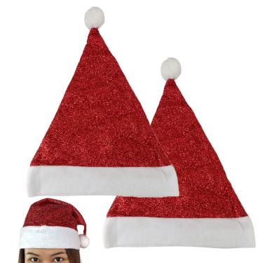 Imagem de Gorro Natal Cintilante Papai Noel Natalino Kit 2 Uni Touca Brilhante Festa Fim de Ano