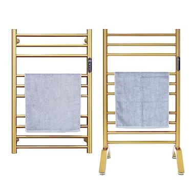 Imagem de Toalheiro aquecido dourado, aquecedor de toalhas elétrico aquecido independente e montado na parede, aquecedor de toalhas para banheiro, revestimento a vácuo de aço inoxidável 304, radiador de 10