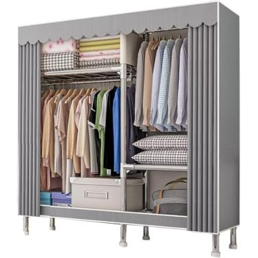 Imagem de Guarda-roupa De Tecido Guarda-roupa De Roupas De Grande Capacidade Guarda-roupa De Lona Portátil Com Varal E Capa De Tecido Não Tecido Organizador De Armazenamento, Gray Stripes, 207x46x173cm