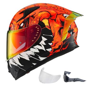 Imagem de ILM Capacete De Motocicleta Full Face Com Viseiras E Nadadeiras Transparentes E Coloridas Compatíveis Com Pinlock Street Bike Motocross Casco Dot Modelo Z501 (Lizard Red, Medium)