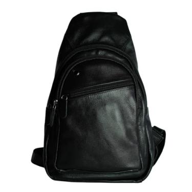 Imagem de Bolsa de Couro Tiracolo Transversal (Preta)